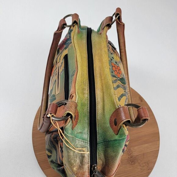 Anna Anuschka Butterfly Painted Leather Shoulder Tote Bag Satchel Purse Handbag - Picture 7 of 16